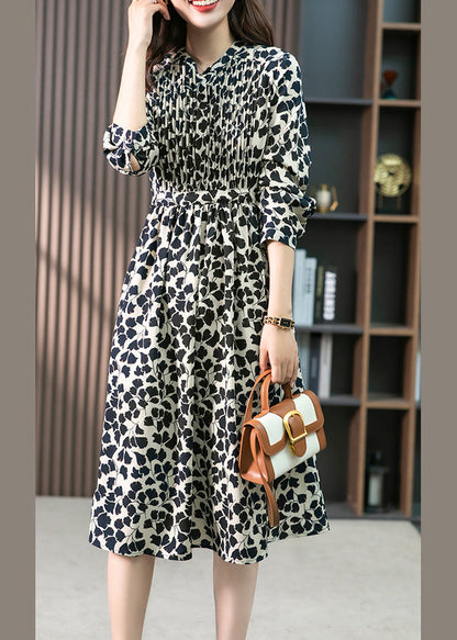 O-neck Print Drawstring Long Dress Summer