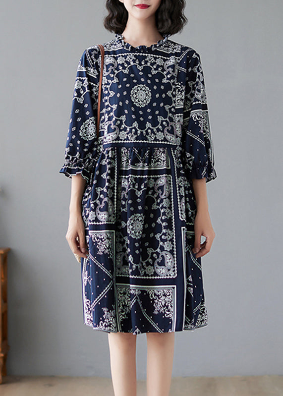 O-neck Print Maxi Dresses Half Sleeve
