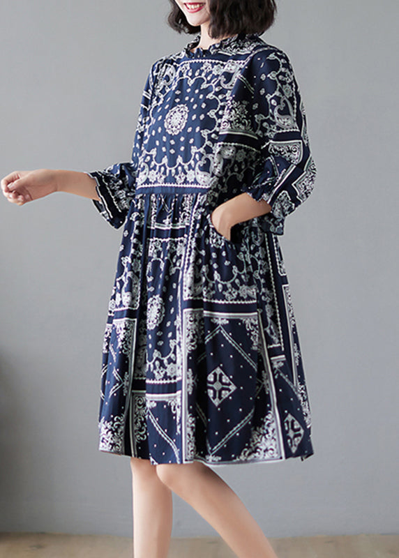 O-neck Print Maxi Dresses Half Sleeve