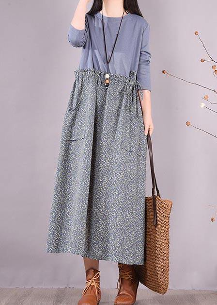 O Neck Spring Wardrobes Sewing Blue Patchwork Print Art Dresses