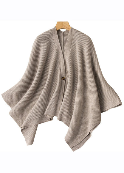 Oatmeal V Neck Button Cotton Knit Sweaters Cardigans Batwing Sleeve