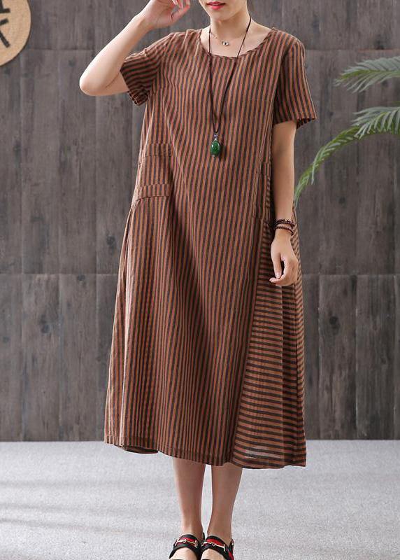 Omychic Stripe Loose Summer Cotton Short Sleeve Dress