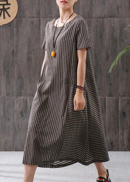 Omychic Stripe Loose Summer Cotton Short Sleeve Dress