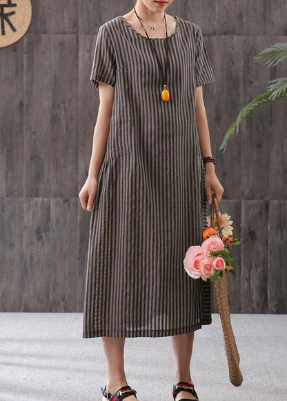 Omychic Stripe Loose Summer Cotton Short Sleeve Dress
