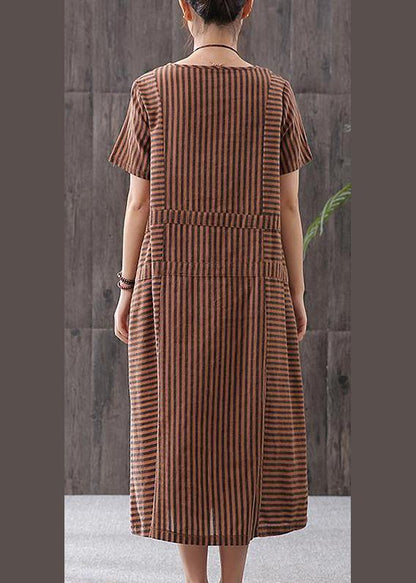 Omychic Stripe Loose Summer Cotton Short Sleeve Dress