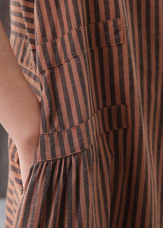 Omychic Stripe Loose Summer Cotton Short Sleeve Dress