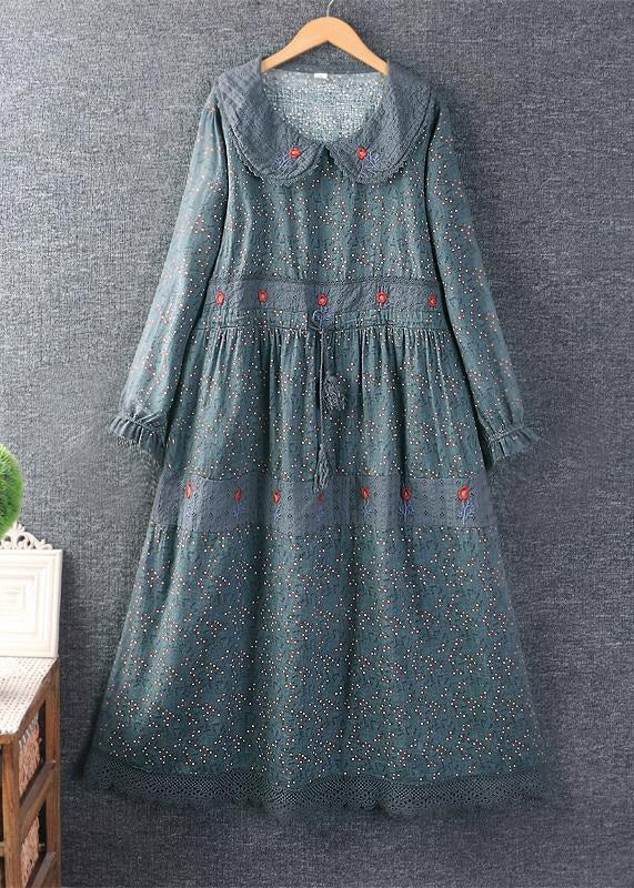 Orange Print Tie Waist Pockets Linen Dresses Spring