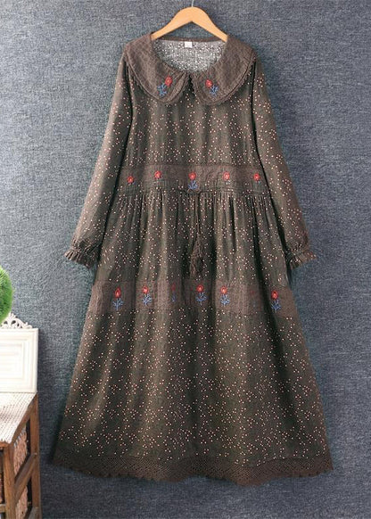 Orange Print Tie Waist Pockets Linen Dresses Spring