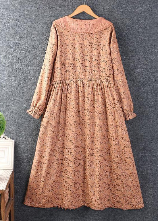 Orange Print Tie Waist Pockets Linen Dresses Spring