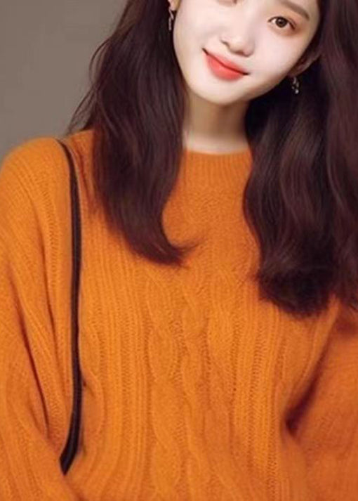 Orange O Neck Cozy Cotton Knit Sweaters Fall