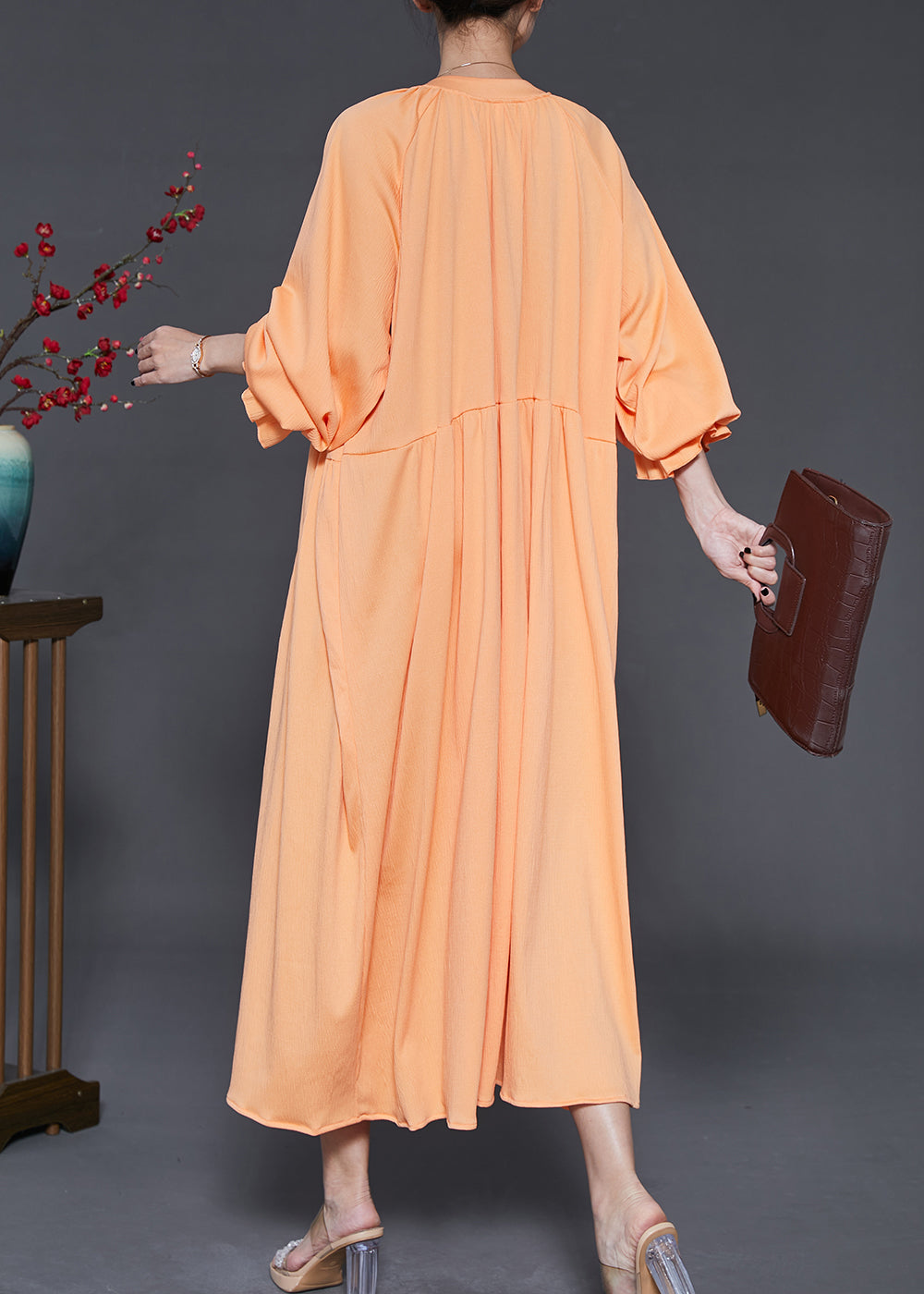 Orange Oversized Chiffon Holiday Dresses Lantern Sleeve