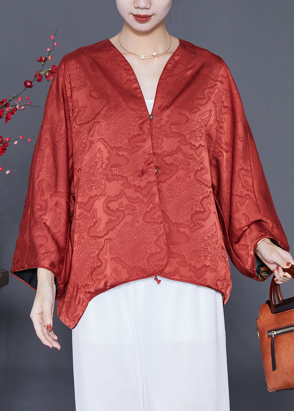 Orange Oversized Wear on Both Sides Silk Cardigans Summer