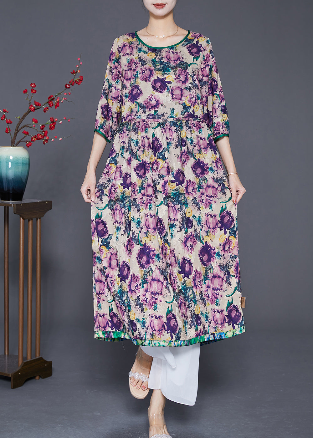 Oversized Cinched Wear on Both Sides Silk Long Dresses Summer