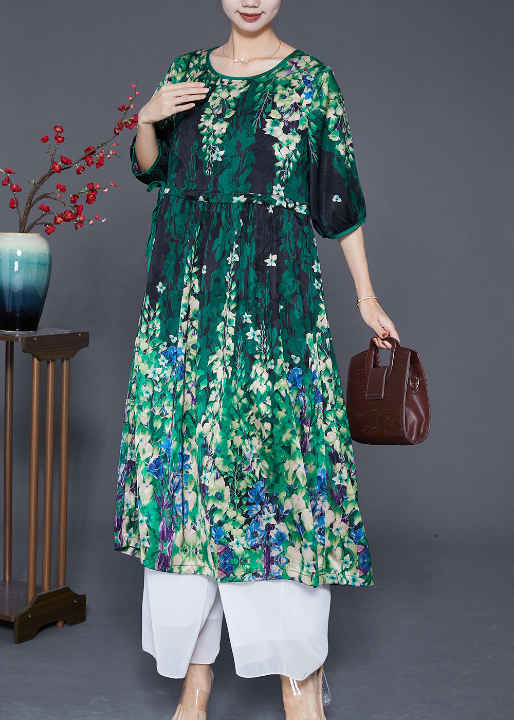 Oversized Cinched Wear on Both Sides Silk Long Dresses Summer
