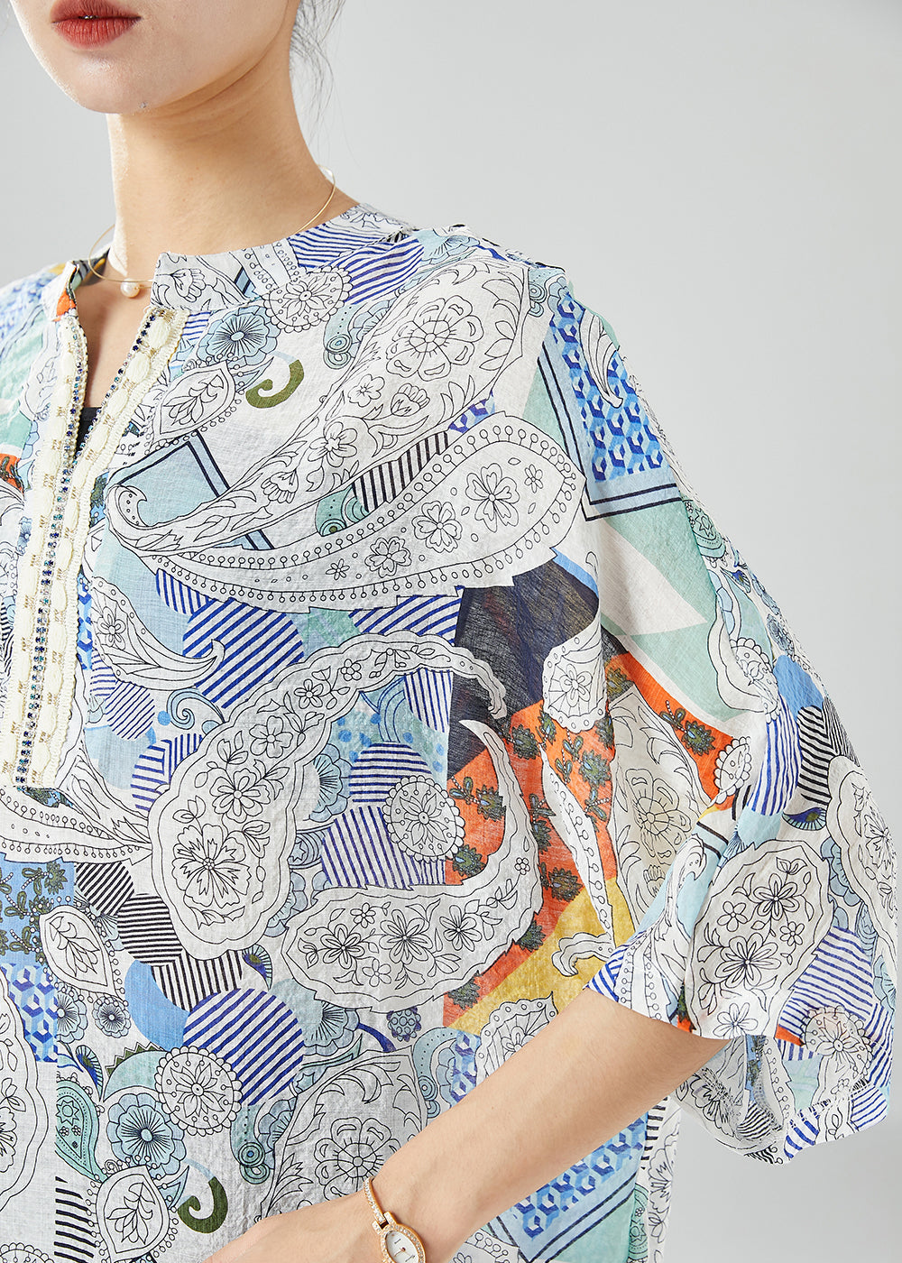 Oversized Print Chiffon Shirt Top Summer