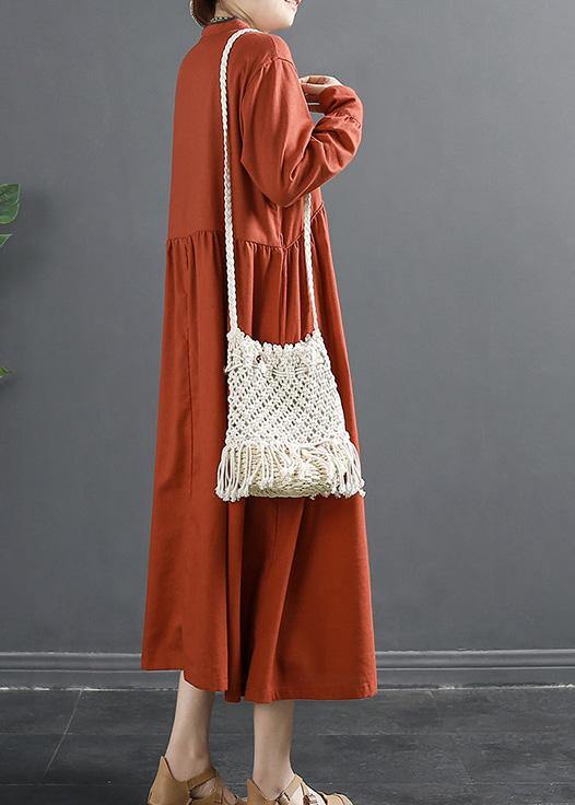 Patchwork Cinched Wardrobes Shape Red Robe Dress