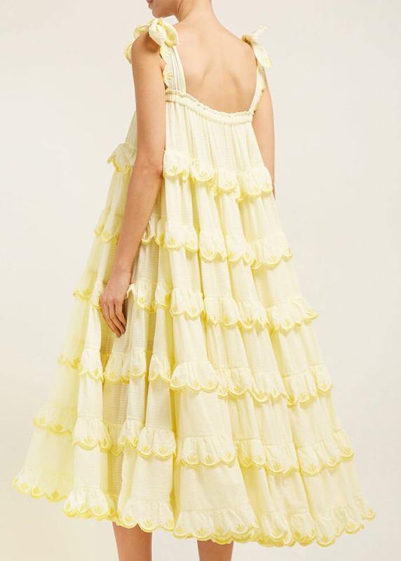 Patchwork Ruffles Yellow for Off Shoulder Sleeveless Oversized Dresses