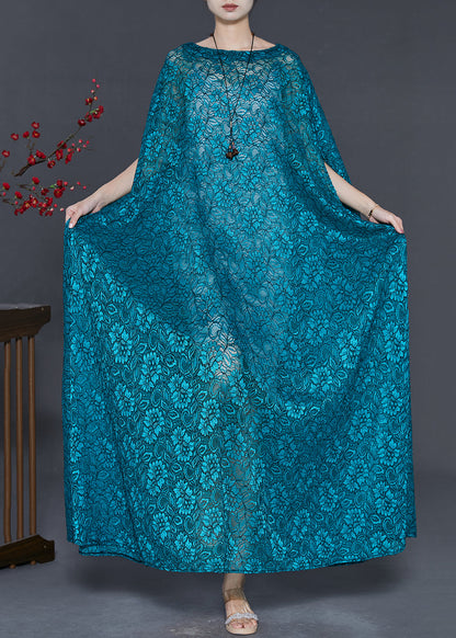 Peacock Blue Embroidered Lace Long Smock Summer