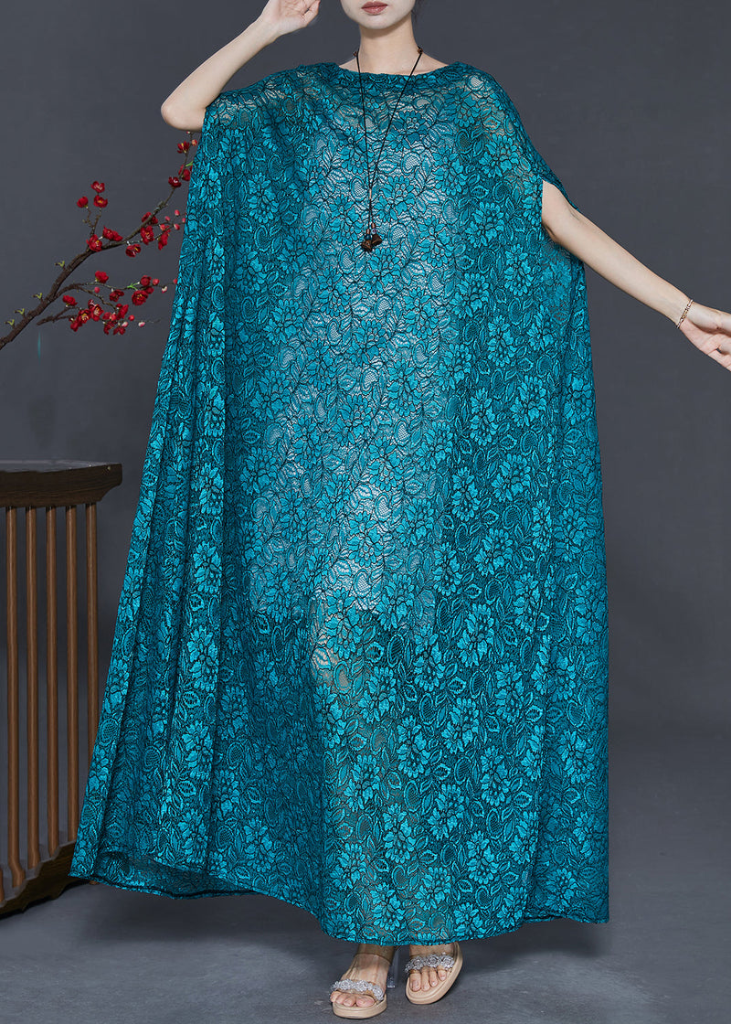 Peacock Blue Embroidered Lace Long Smock Summer