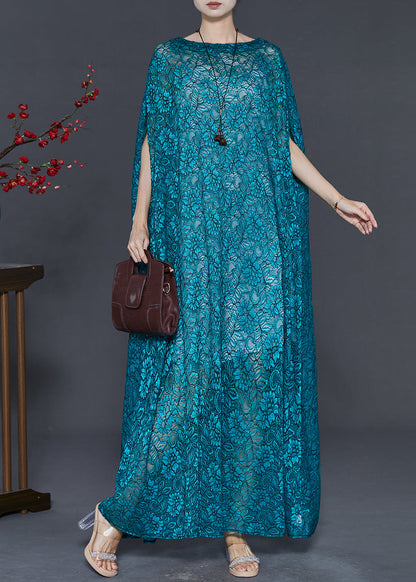 Peacock Blue Embroidered Lace Long Smock Summer