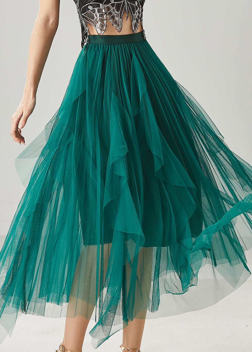 Peacock Green Ruffled Tulle Holiday Skirts Summer