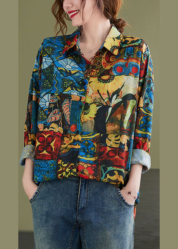 Peterpan Collar Button Print Fall Shirt Long Sleeve
