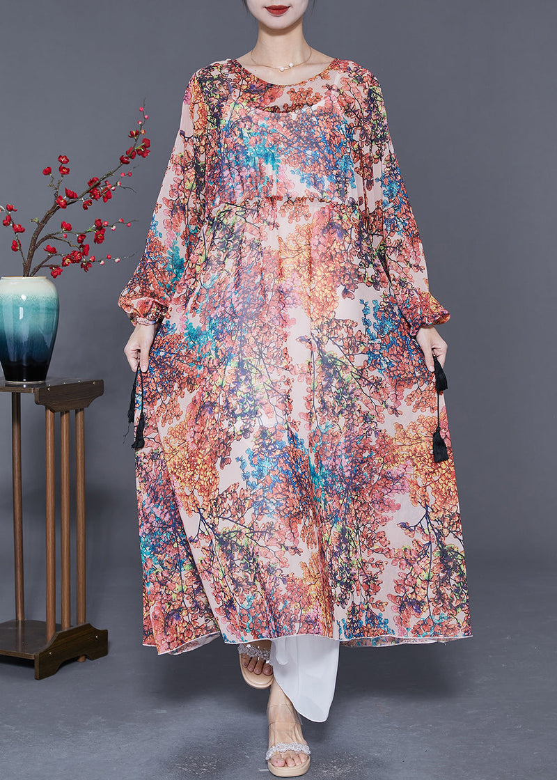 Pink Cinched Print Chiffon Beach Dresses Summer