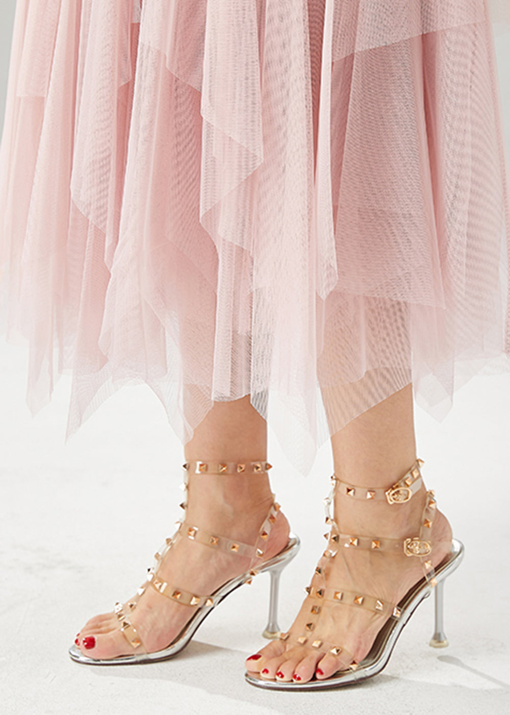 Pink Elastic Waist Exra Large Hem Tulle Skirts Fall