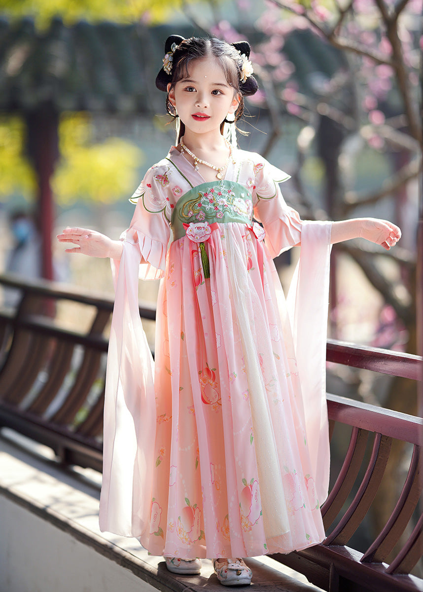Pink Embroideried Patchwork Tassel Maxi Dresses Flare Sleeve