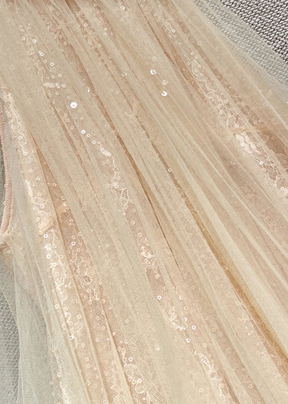 Pink Sequins Tulle Mini Dress Sleeveless