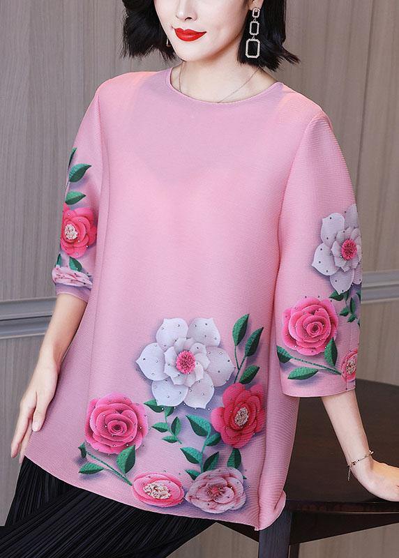 Pink Short Sleeve Blouse Tops