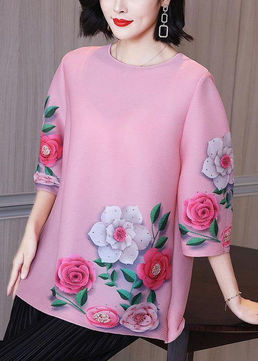 Pink Short Sleeve Blouse Tops