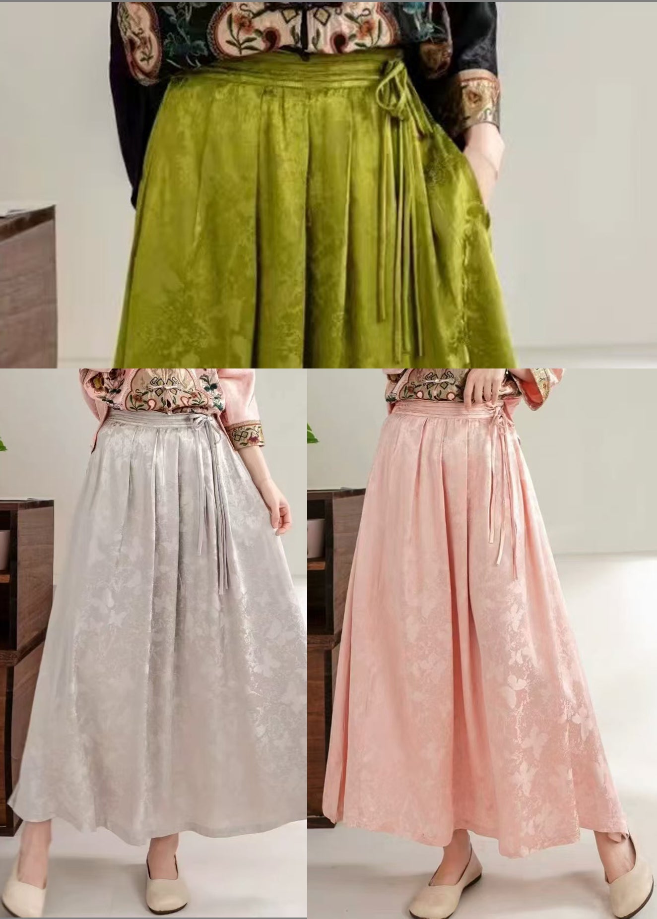 Pink Jacquard Exra Large Hem Silk Skirt Spring