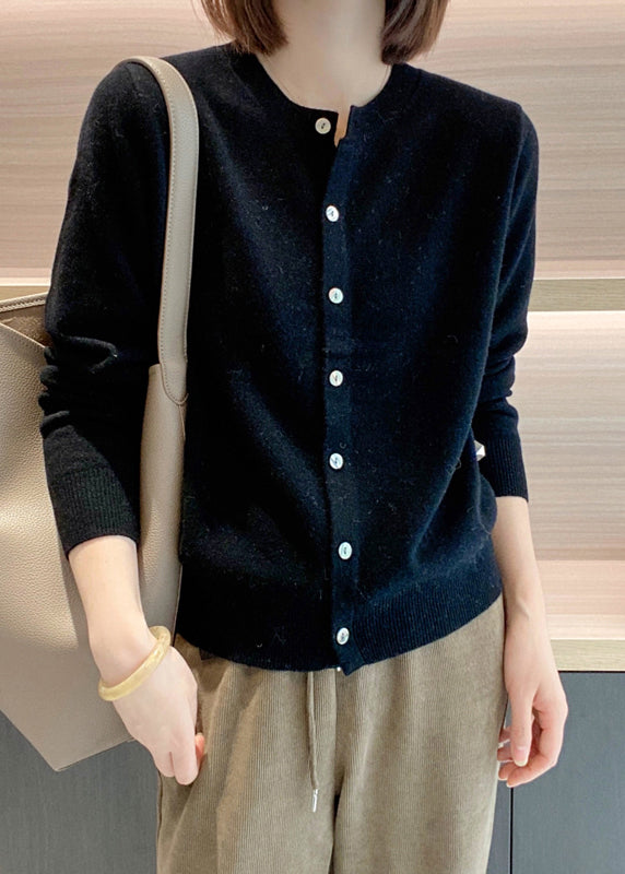 Pink O Neck Button Patchwork Knit Coats Long Sleeve