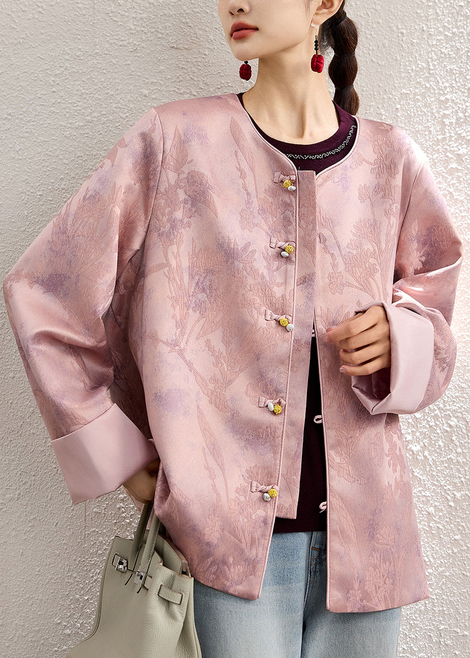 Pink Oversized Jacquard Fine Silk Jackets Spring