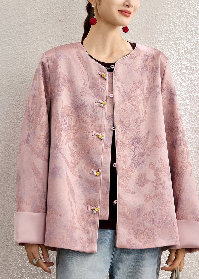 Pink Oversized Jacquard Fine Silk Jackets Spring