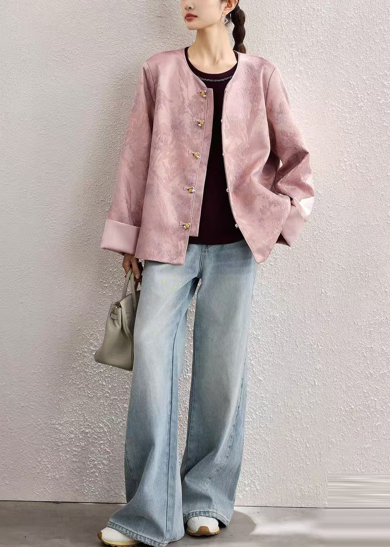 Pink Oversized Jacquard Fine Silk Jackets Spring