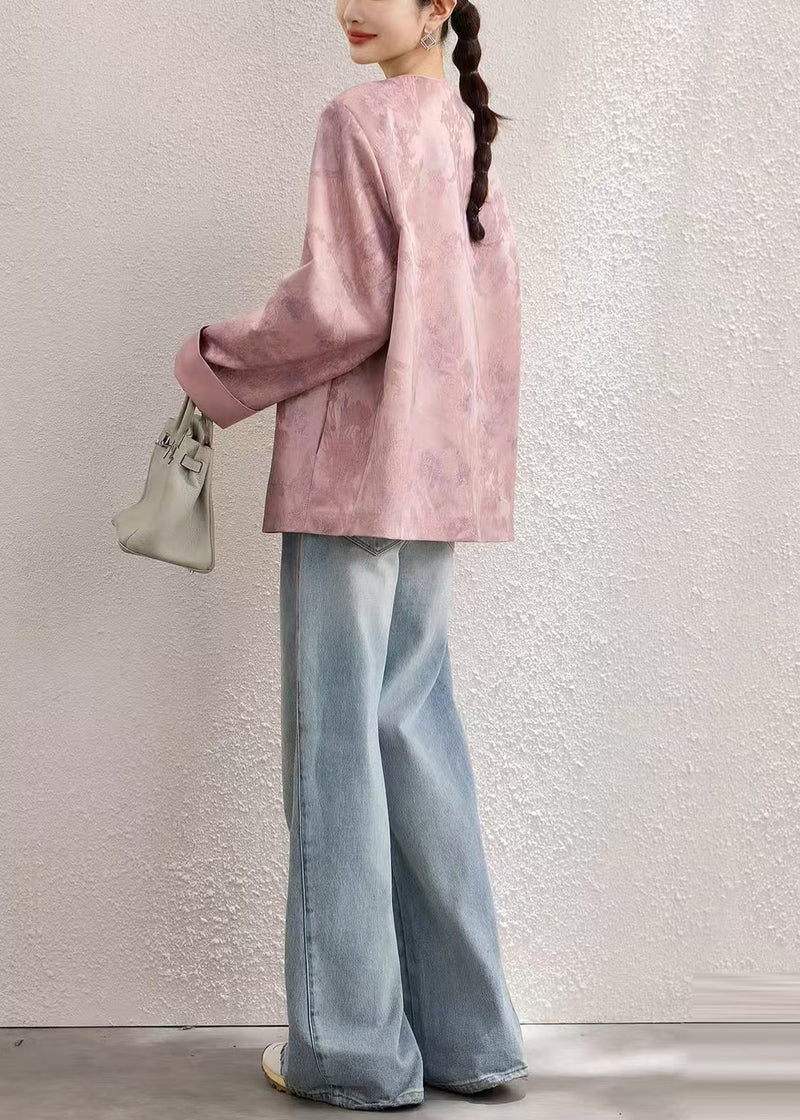 Pink Oversized Jacquard Fine Silk Jackets Spring