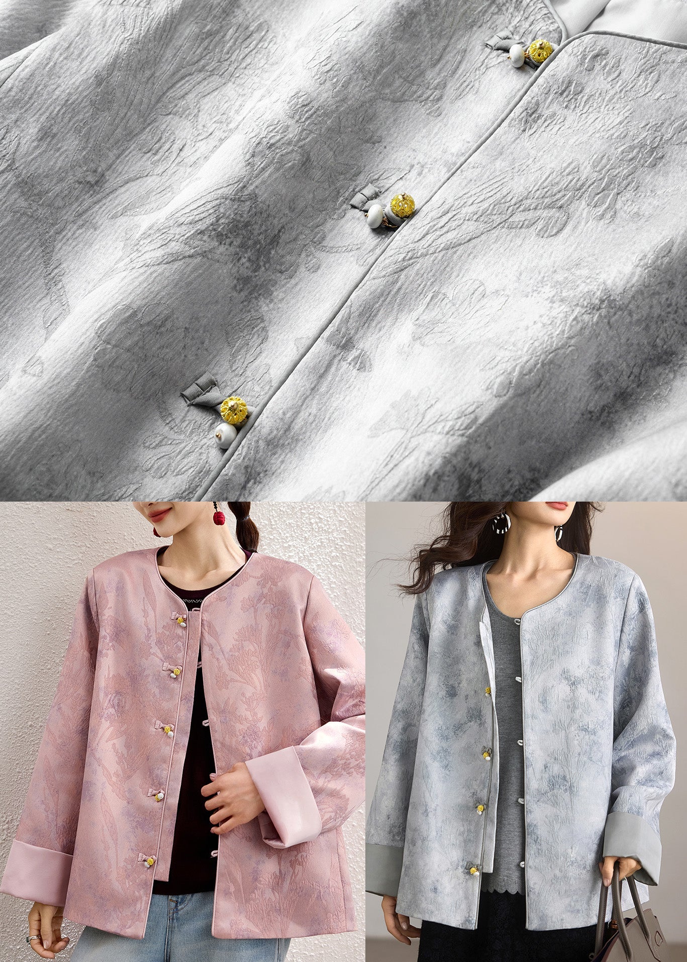 Pink Oversized Jacquard Fine Silk Jackets Spring
