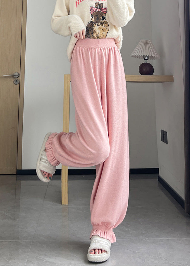 Pink Oversized Pockets Knit Pants Spring
