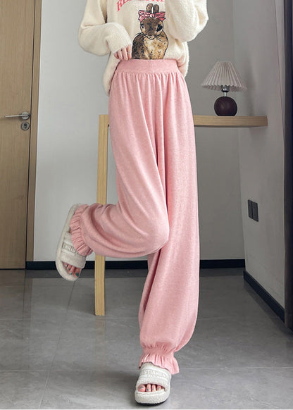 Pink Oversized Pockets Knit Pants Spring