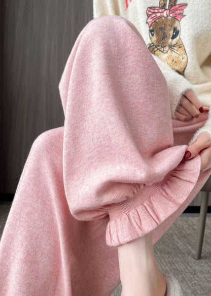 Pink Oversized Pockets Knit Pants Spring