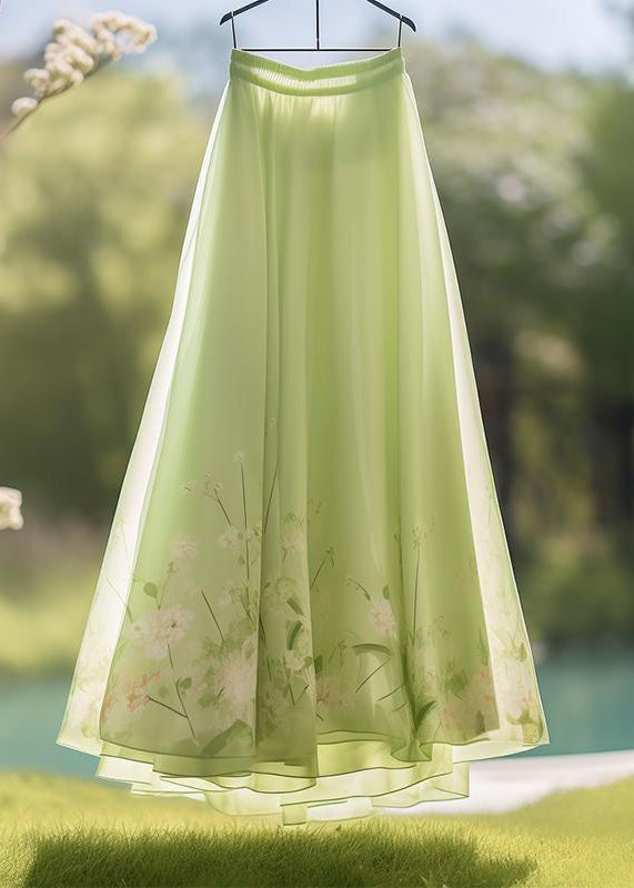 Pink Print Elastic Waist Chiffon Skirt Summer