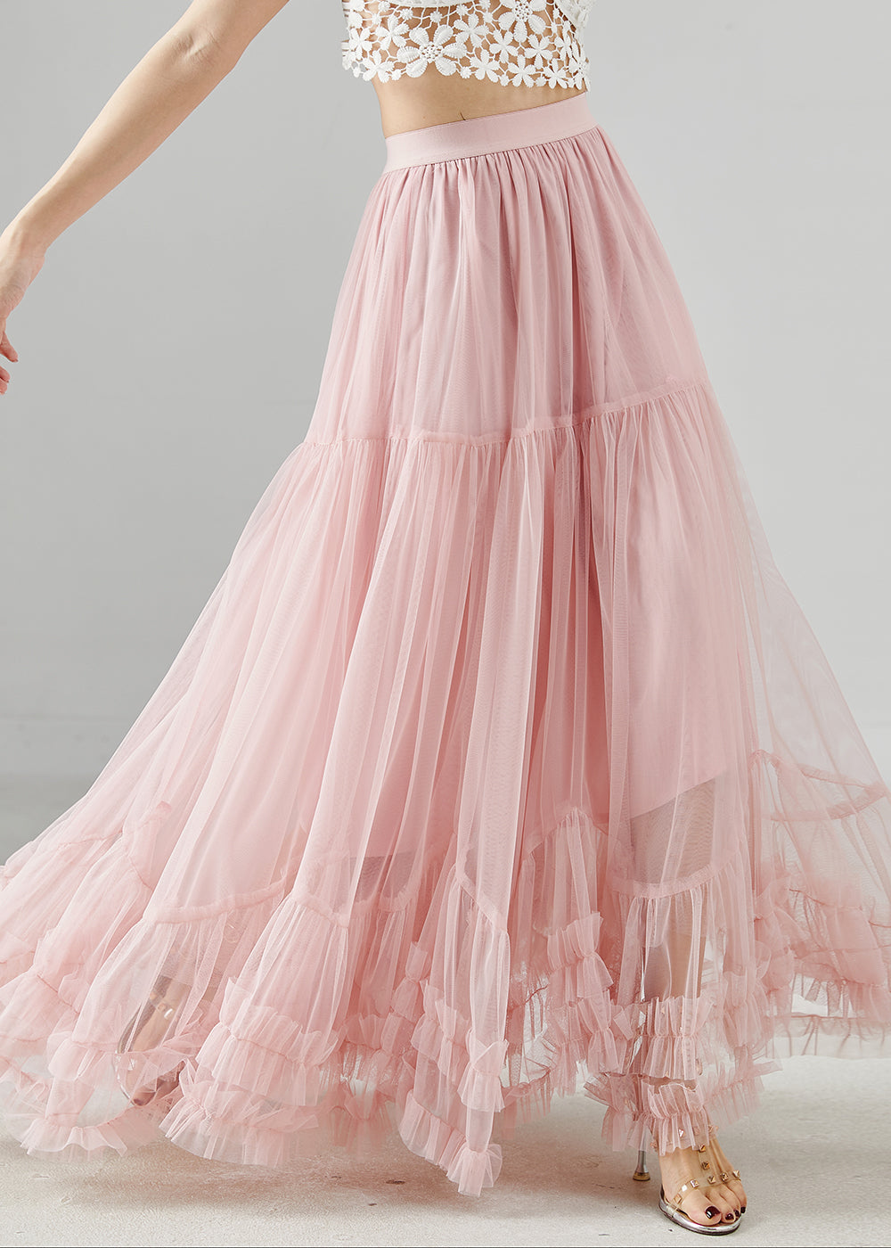 Pink Ruffled Exra Large Hem Tulle Skirt Spring