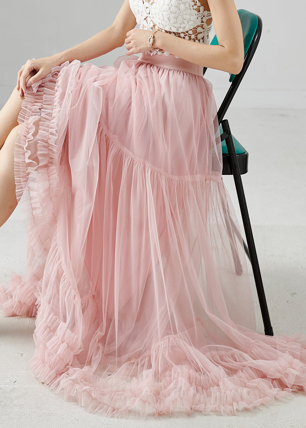 Pink Ruffled Exra Large Hem Tulle Skirt Spring