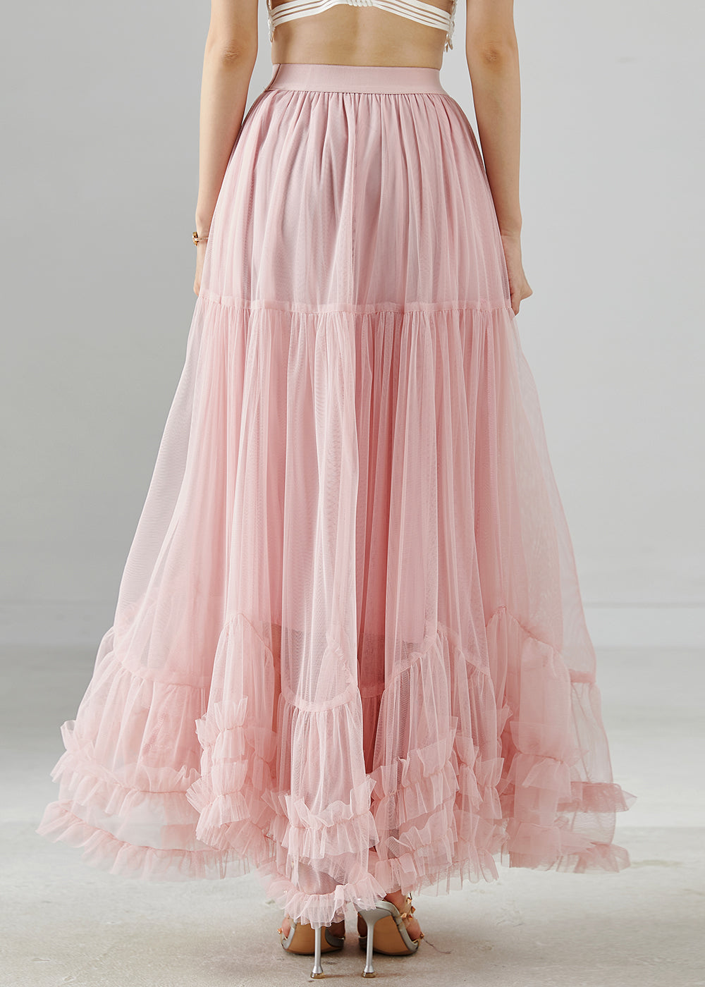 Pink Ruffled Exra Large Hem Tulle Skirt Spring