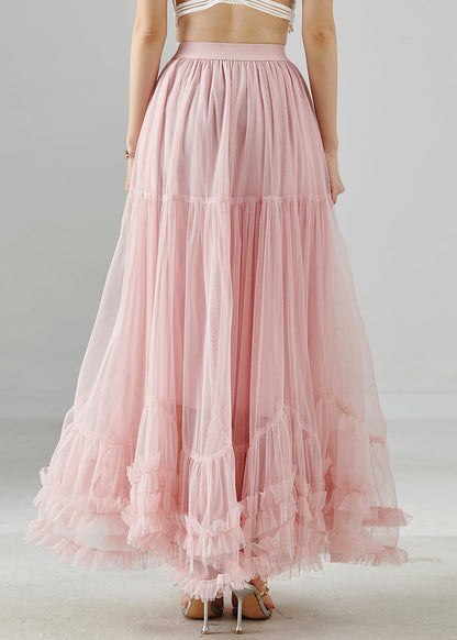 Pink Ruffled Exra Large Hem Tulle Skirt Spring