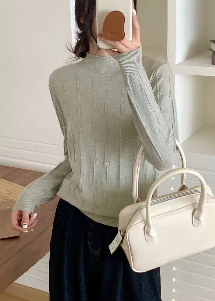 Pink Turtleneck Sequins Knit Sweaters Fall