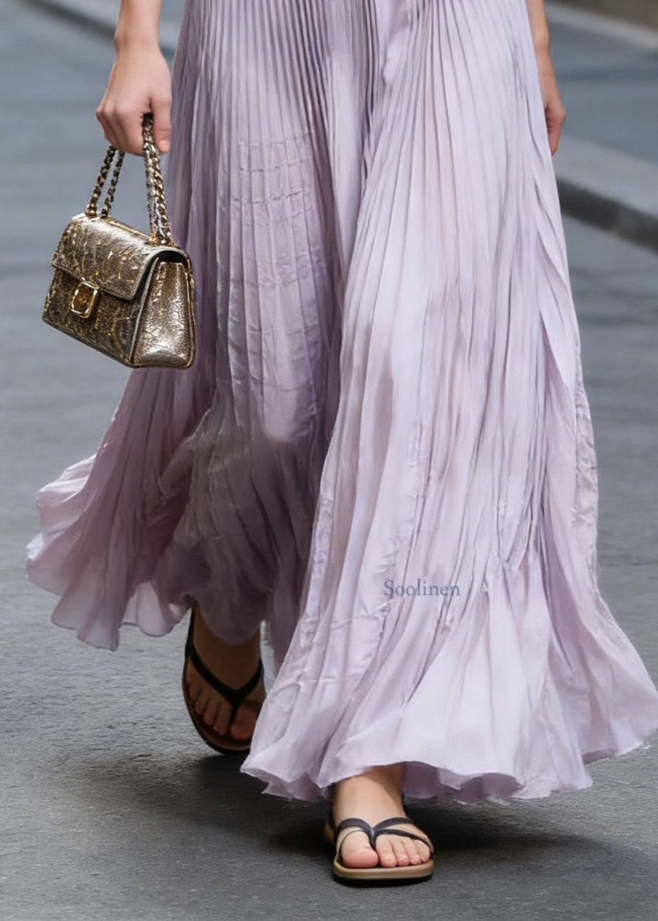 Pink Wrinkled Exra Large Hem Chiffon Skirts Summer