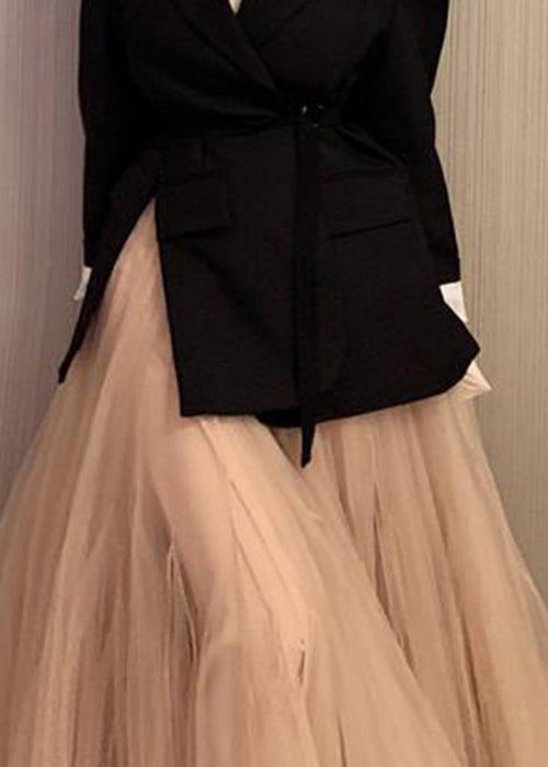Pink Wrinkled High Waist Tulle Skirt Spring